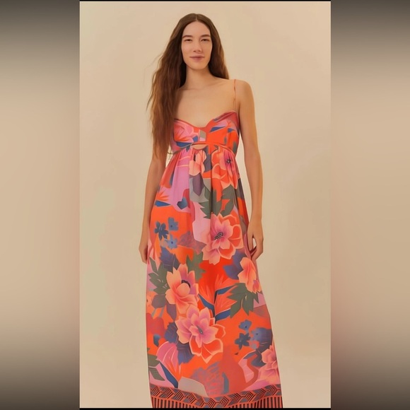 H&M Floral Purple Yellow Orange Print Maxi Tiered Dress Smocked Top Tropical - Picture 11 of 11
